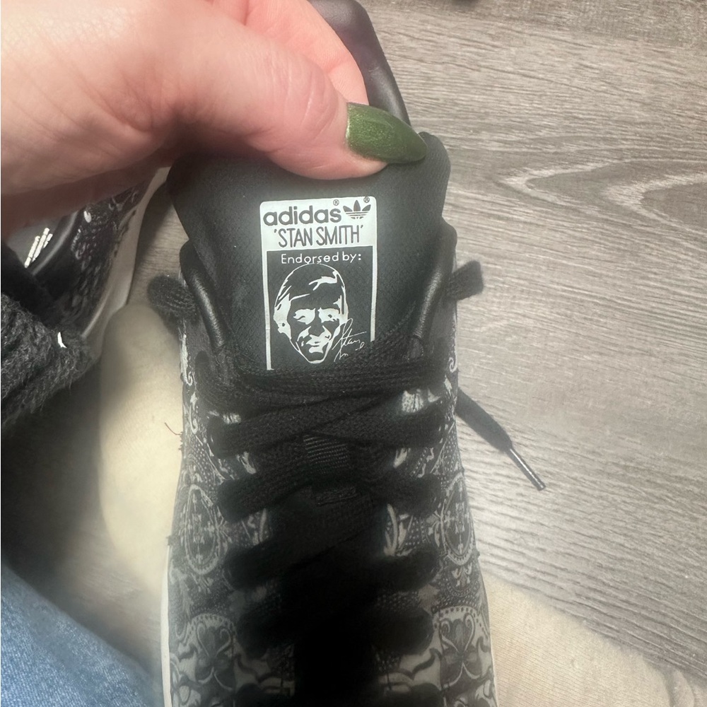adidas Stan Smith Black and White lace tattoo Print Sneakers - Picture 7 of 9